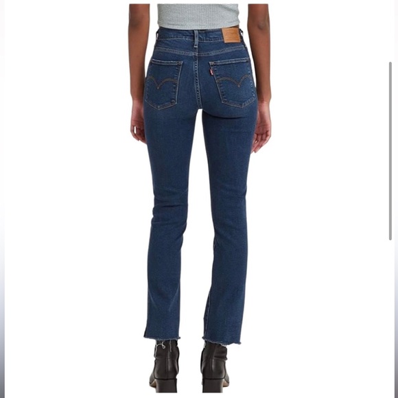 Levi’s 724 High Rise Straight Raw Hem Medium Wash Denim Blue Jeans Sz 26 Stretch - Picture 4 of 7